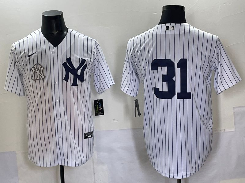 Men 2025 New York Yankees 31 No Name White Stripe Game Nike MLB Jersey style 010